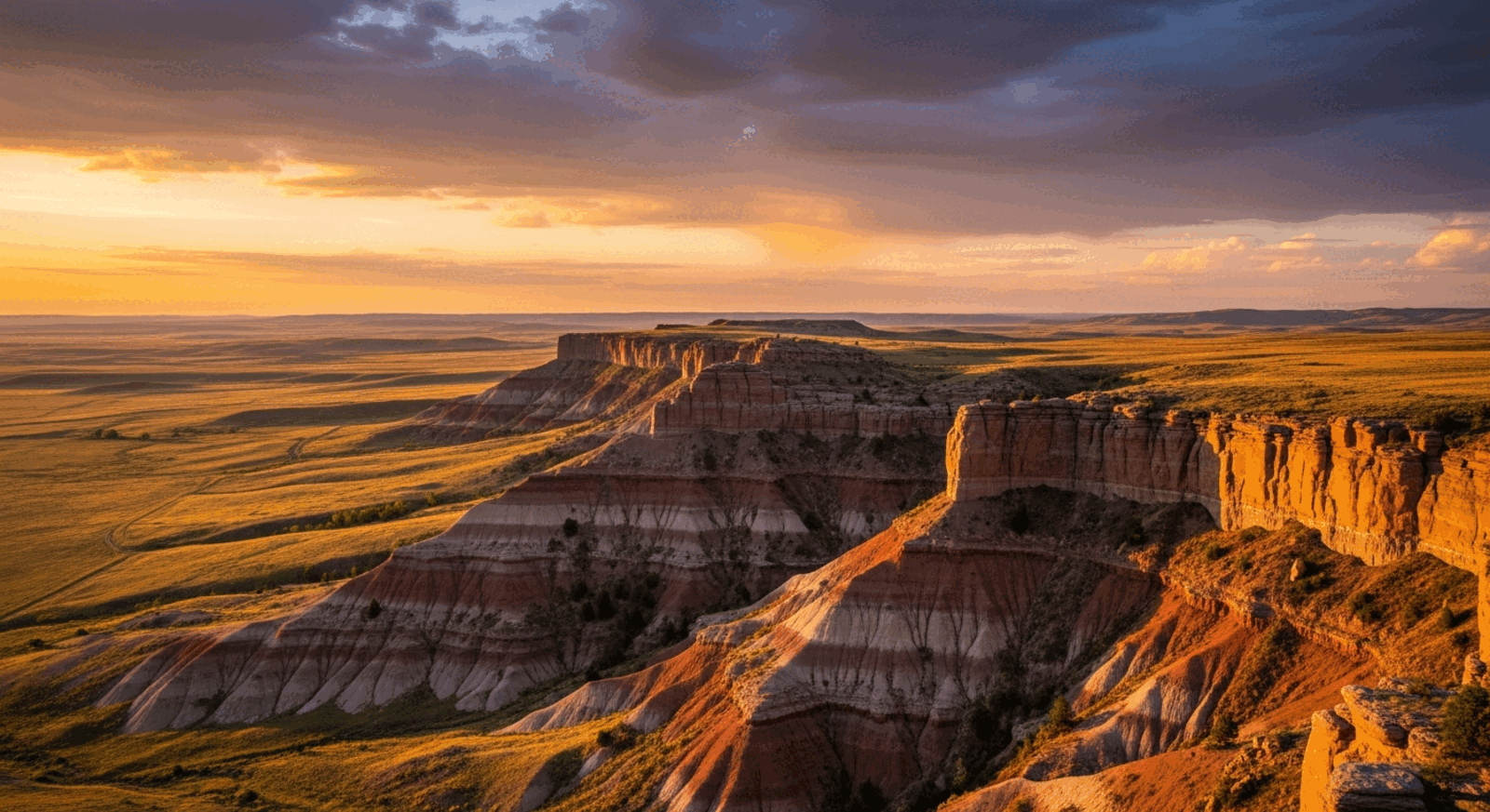 The Rimrocks sandstone cliffs above Billings, Montana at sunset