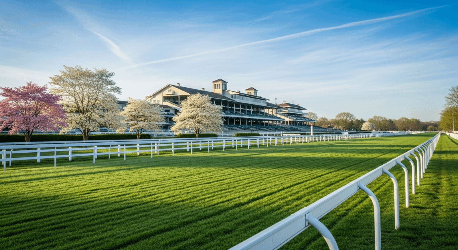 Keeneland Race Course grandstand and bluegrass turf in Lexington, Kentucky